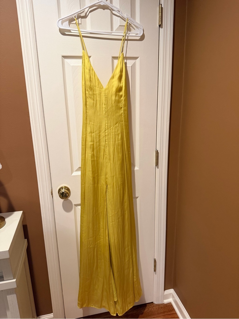 Yellow Satin V-Neck Dress
